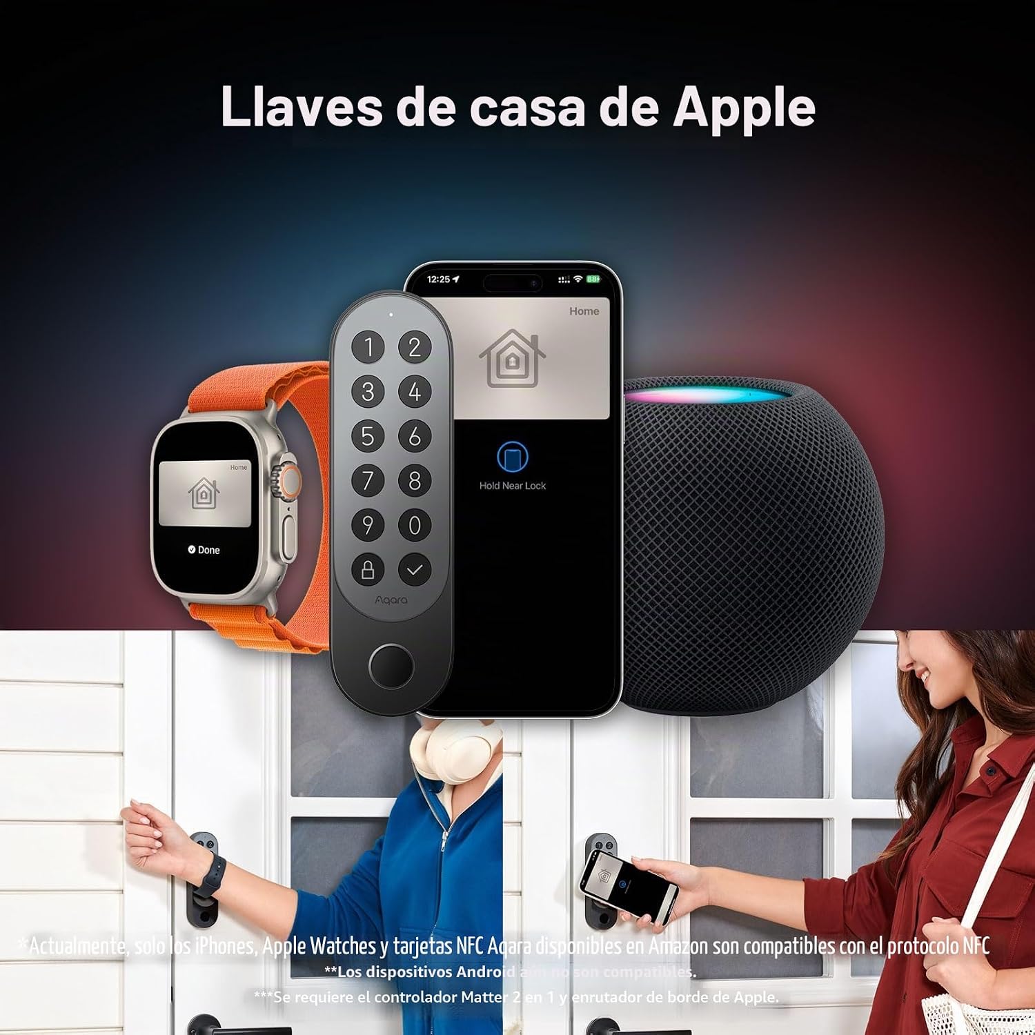 Aqara Cerradura Inteligente U200 con Lector de Huella Digital, Matter Over Thread, Cerradura Electronica Sin Llave con Apple Home Key y Batería Recargable, Soporta Apple Home, Google Alexa,Negro 5