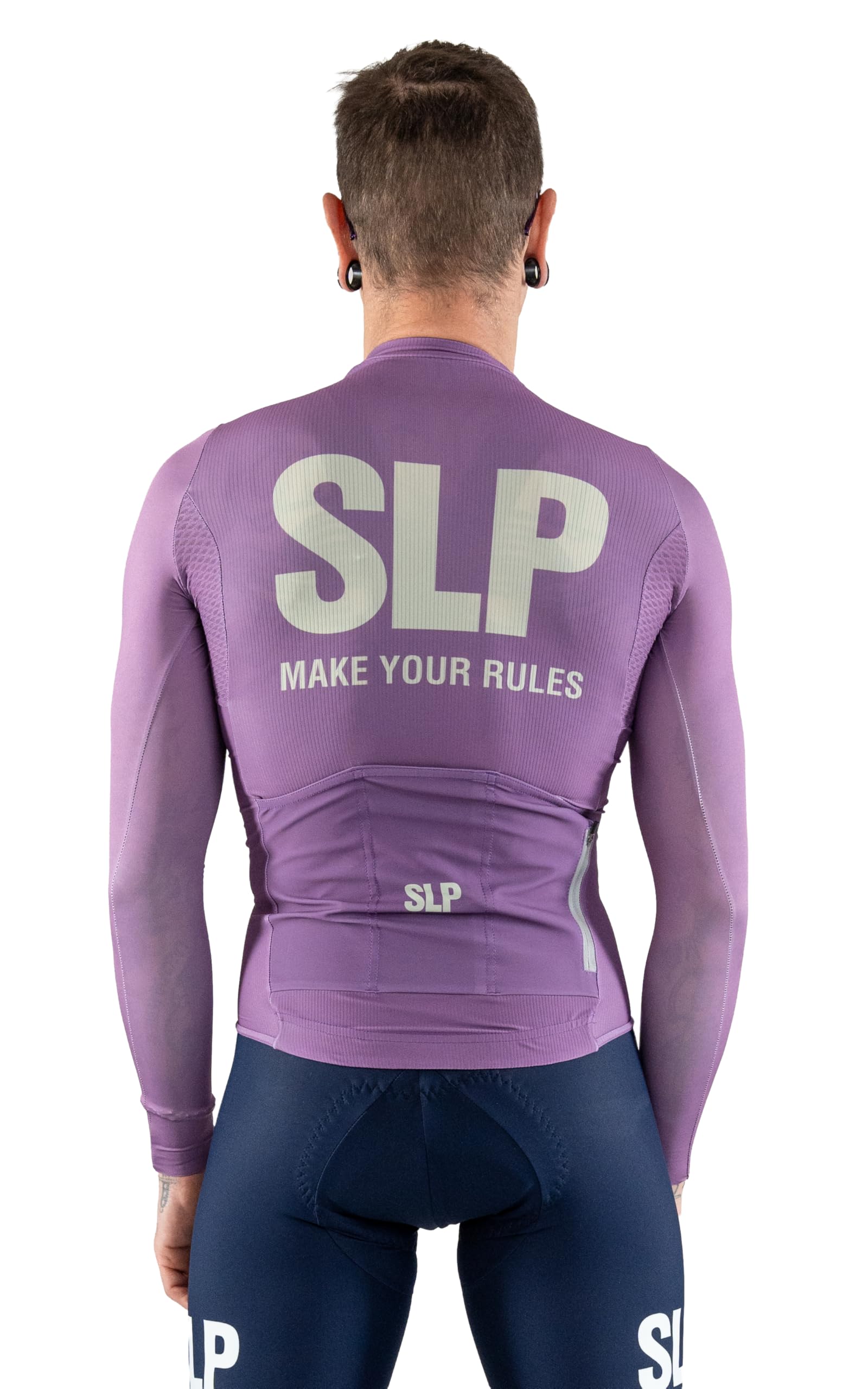 SLP. Maglia Manica Lunga da Ciclismo Unisex - Transition MONOCROMO Malva con 3 Tasche Posteriori - Design Italiano Originale