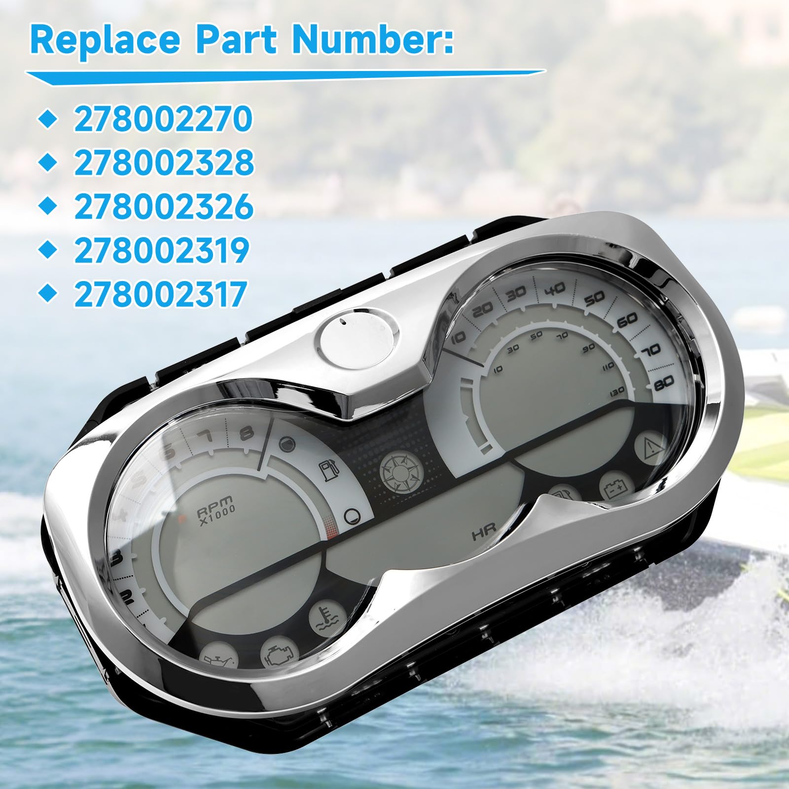 278002270 - Tachimetro LCD digitale per Jet Ski con cluster di strumenti per Seadoo GTX RXP RXT Wake 278002328 278002326 278002319 278002317 con 278002144 Cornice cromata