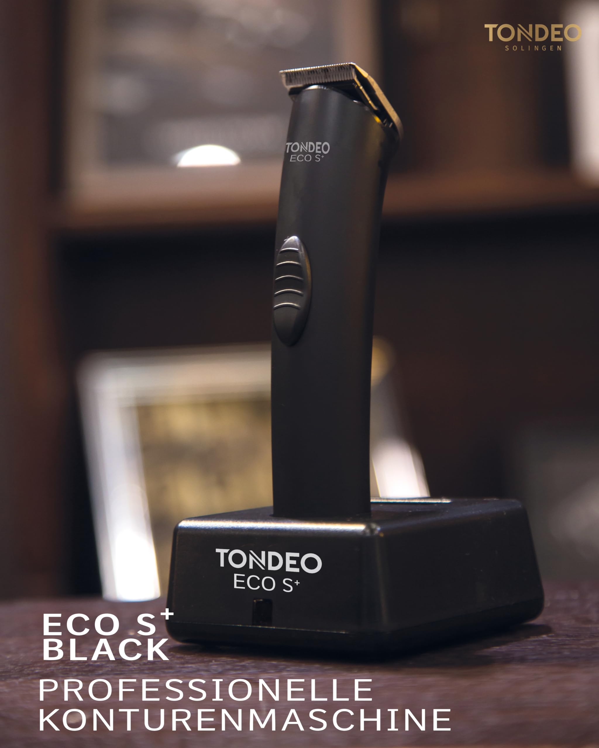 TONDEO Haarschneidemaschine ECO S PLUS schwarz Profi Trimmer mit Ladestation und Aufsteckkamm 3-7,5 mm