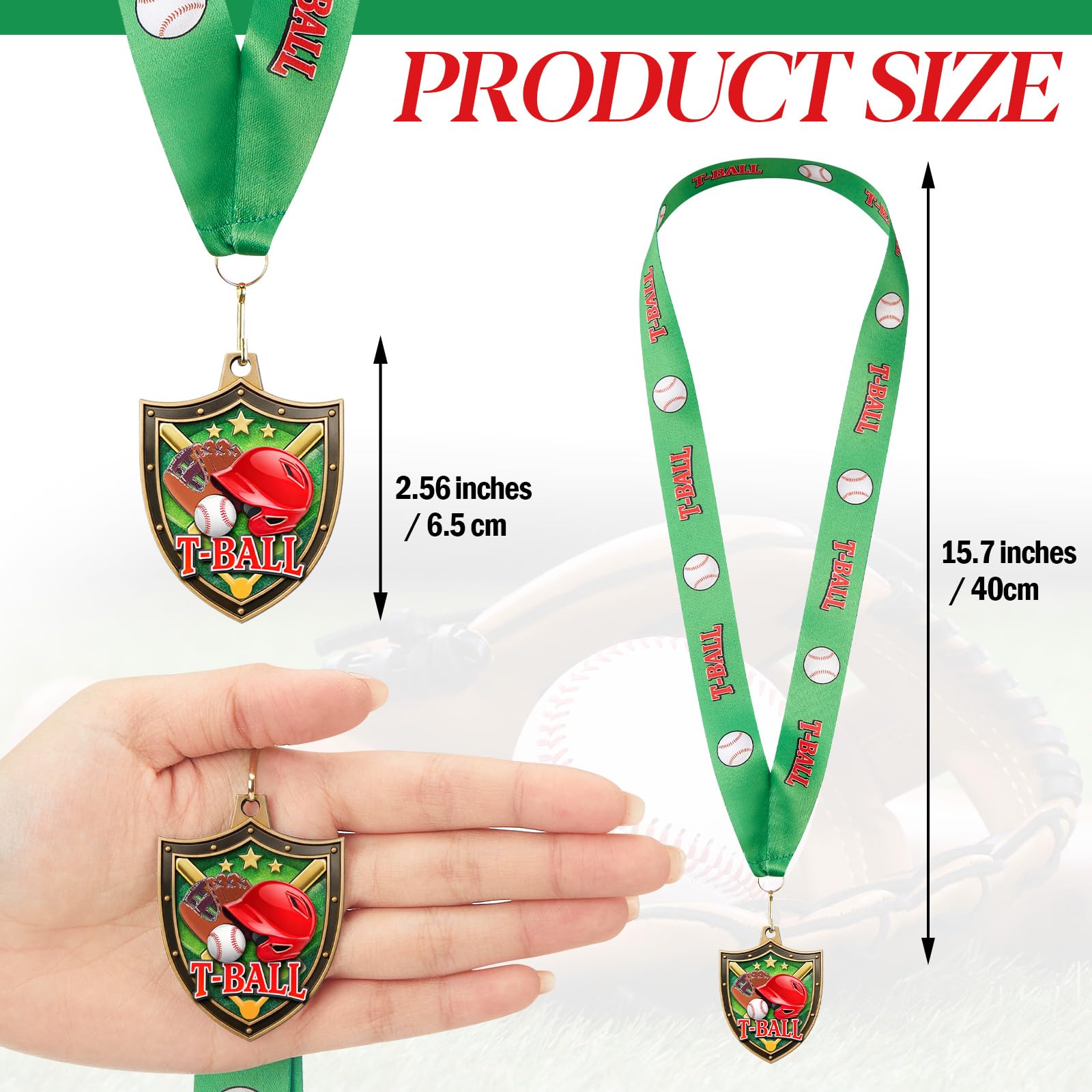 12/24/36 Stück 6,5 cm Auszeichnungsmedaillen mit Nackenband, Sportgewinner-Medaille, Trophäe für Team-Turniere, Preis, Geschenk, Teilnahme, Wettbewerb, Partygeschenk (24 Stück, T-Ball)