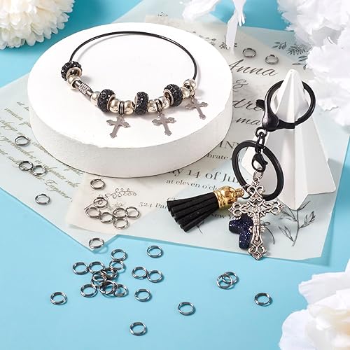 Miniatura 3 de Craftdady 580 llaveros redondos negros divididos de 0.27 pulgadas, anillos planos de metal de 1/4 pulgadas, conectores para llaveros, joyería,