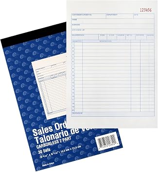 E-Clips 29854 Sales Order Receipt Invoice Book, 30 Carbonless 2 Part White and Canary Yellow Copies, 5.56 x 8.43 Inch 1-Book