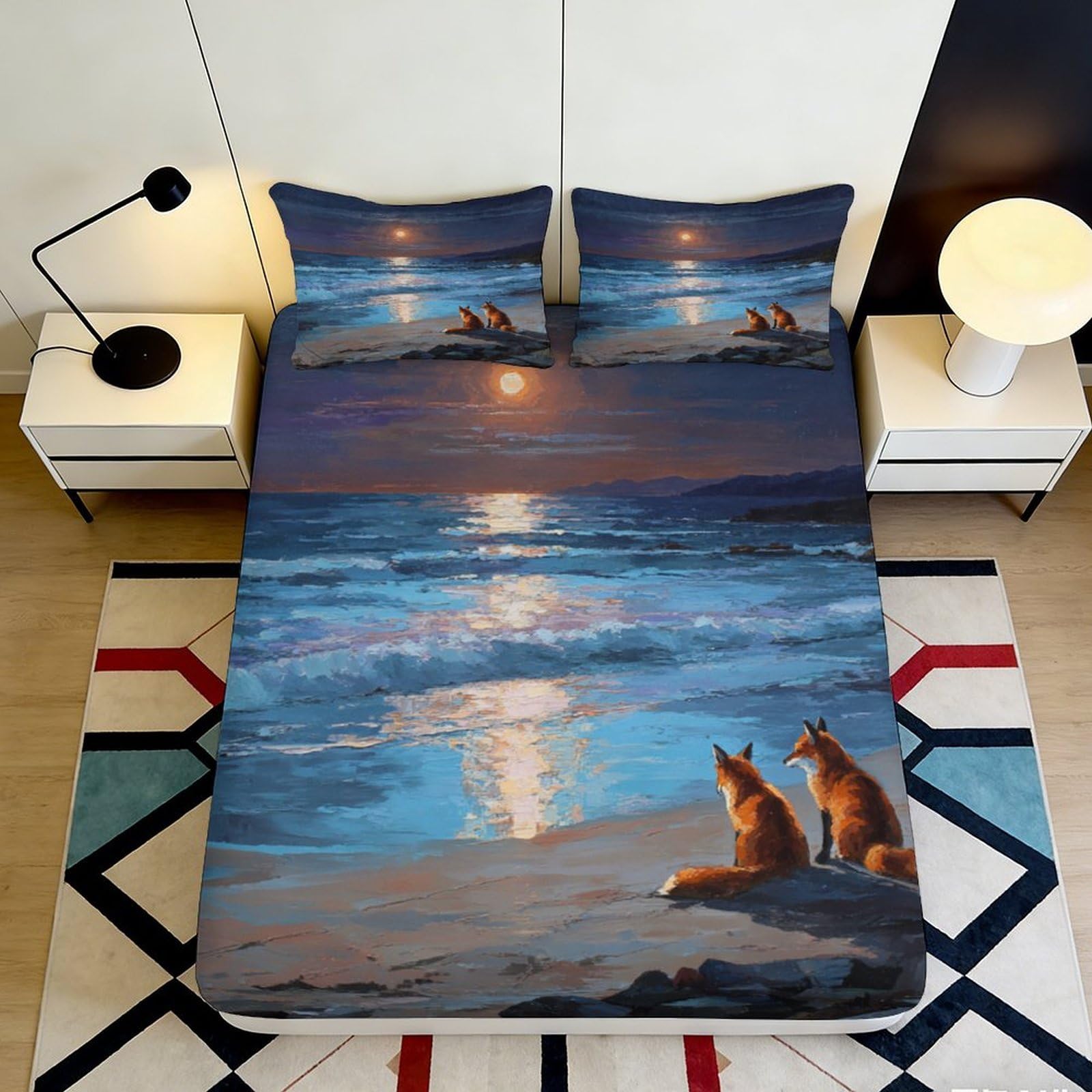 Jqzkxnhpbr Style-3 3D Printed Sunset Beach Fitted Sheet Microfiber Soft Ocean Cats Mattress Cover For Bedroom Dorm Decor 90X200x25cm
