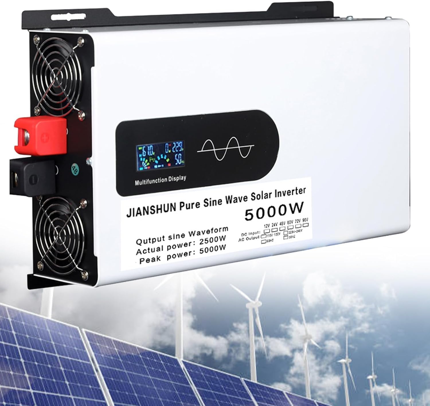 Inverter Solare Ibrido da 5000 W Dc 12v 24v 48v A 110v/220v AC Inverter Monofase Split con Inverter A Onda Sinusoidale Pura Inverter Paralleli per L'accumulo di Energia Domestica, 48Vto220V