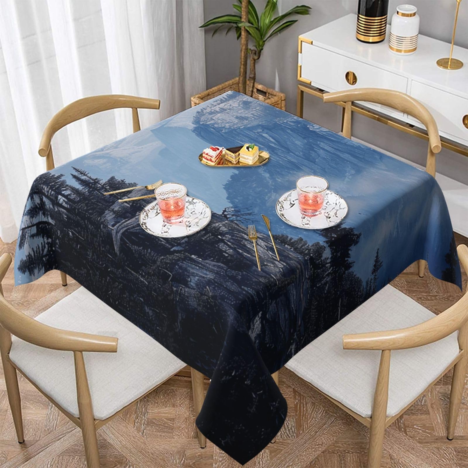 WPKJU Canadian Smokey Mountain Cliff Printed Square Tablecloth 54x54 inch Water Resistant Table Cover Washable Rectangle Table Cloth for Dining Tables