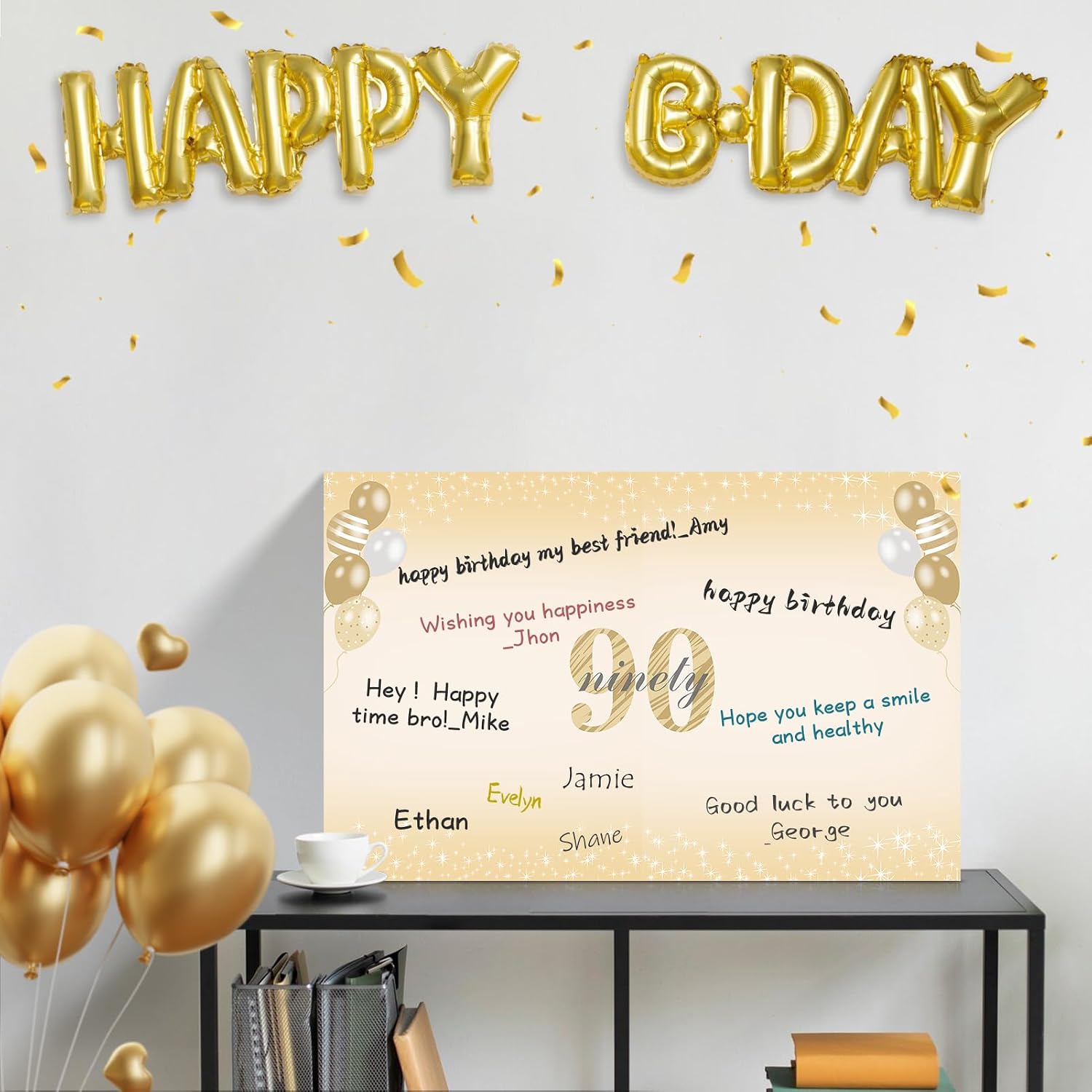 Turypaty Large 90th Birthday Card With Envelope for Men Women, 1936 Black Gold Happy 90th Birthday Giant Guest Signature Book Gifts, Big Vintage 1936 90 Greeting Card Decoration Party Supplies image 5