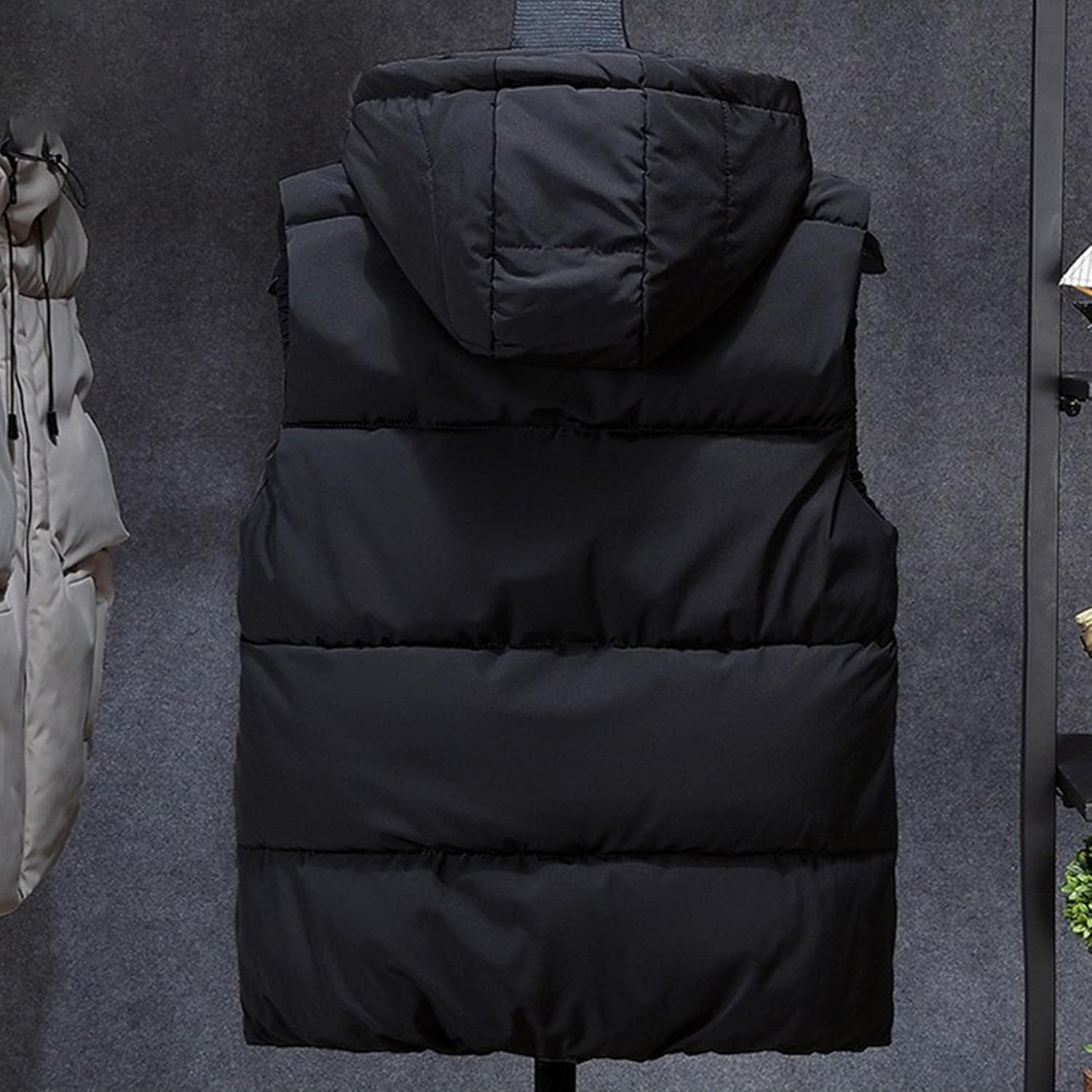 DGHM-JLMY Men's Hooded Padded Down Vest Sleeveless Zipper Sports Jackets Lightweight Quilted Warmer Gilet Coat