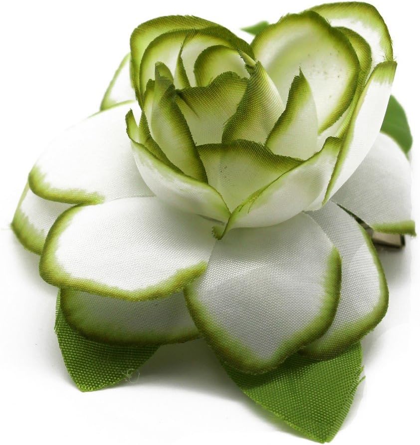 Hawaii Luau Party Artificial Fabric Gardenia Hair Clips Green Edge 8 Pack