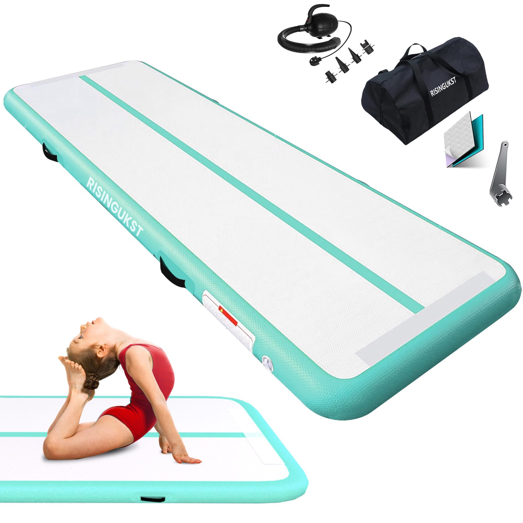RISINGUKST Air Track Ginnastica Artistica 10/15/20cm Spessore, 2/3/4/5/6m materassino palestra con Pompa Elettrica per Casa