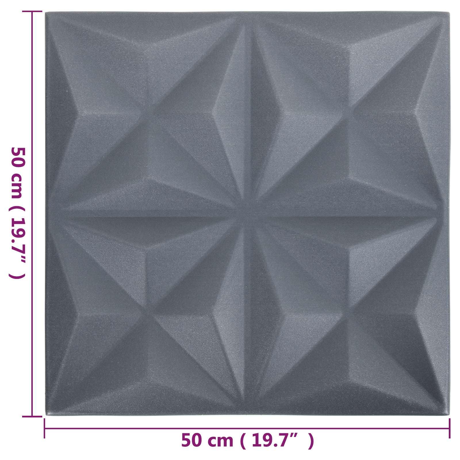Panele ścienne Origami szare, 48 sztuk, 50 x 50 cm, pianka XPS, panel 3D, okładzina ścienna do ściany wewnętrznej i sufitu, renowacja, struktura i łatwy montaż