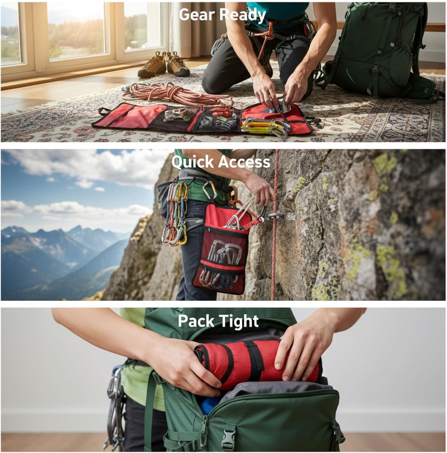 Climbing Gear Bag, Oxford Cloth Ice Climb Bag, Multi-Layer Storage, 33.1 X 10.6 In