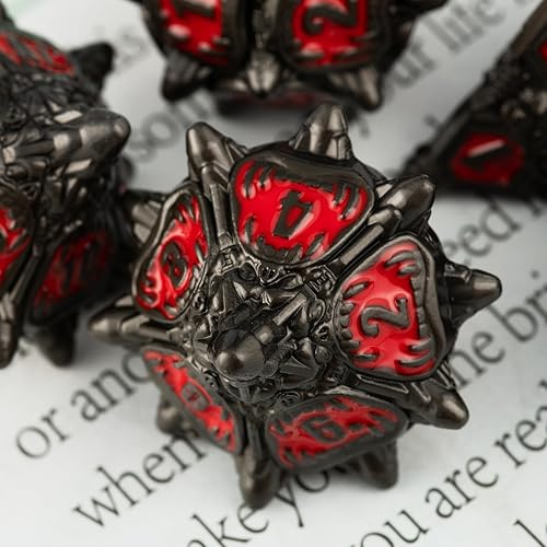 Vista 4 de Surpass DND - Juego de dados de metal para Calabozos y Dragones, juego de dados negros de metal con boca grande (negro y rojo)