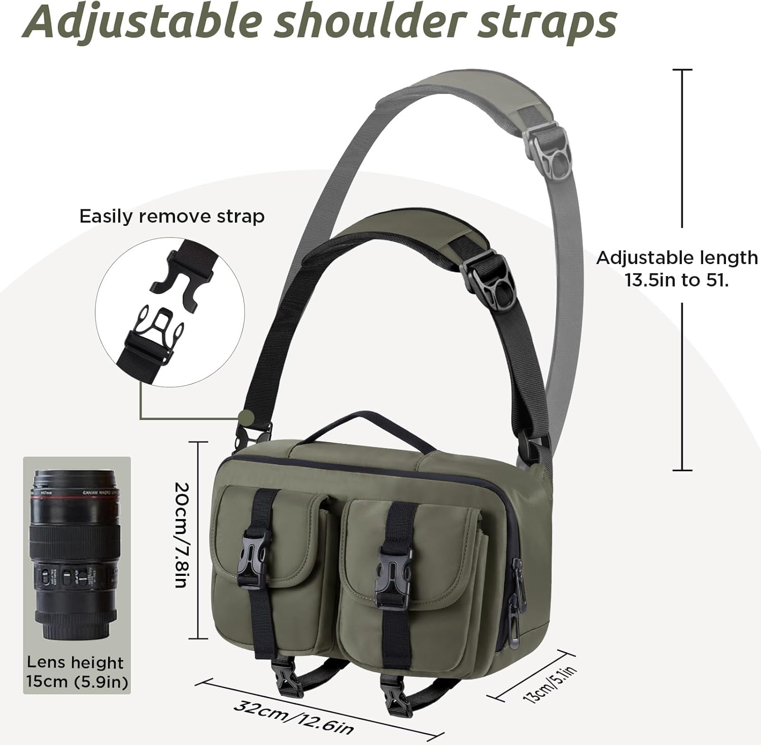 Camera Sling Bag,DSLR Camera Bag with Tripod Holder,Waterproof Camera Shoulder Crossbody Bag for Photographers(Green) - Image 4