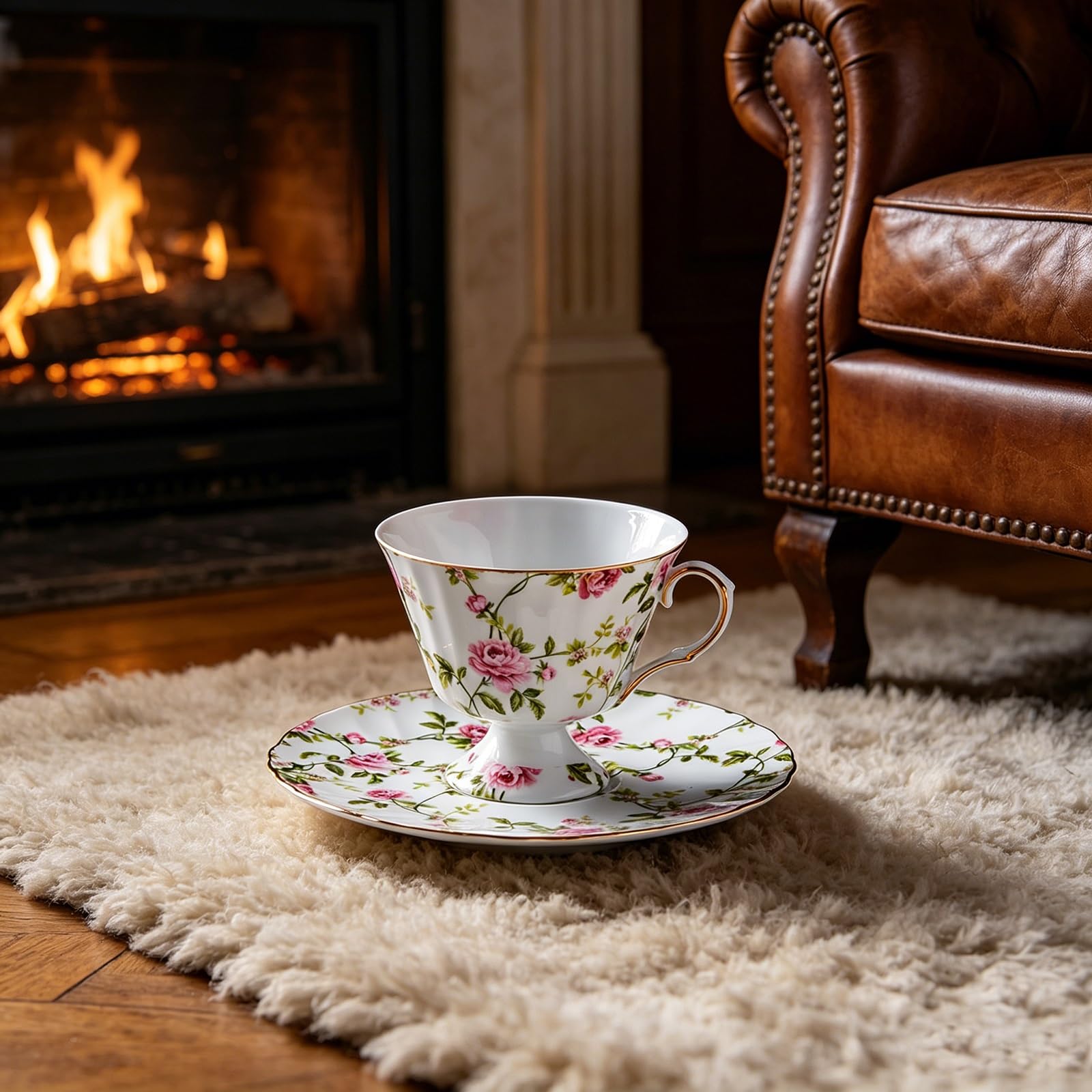 Porcelanowy zestaw filiżanek i spodków w kwiaty | Czas na herbatę: porcelana kwiatowa