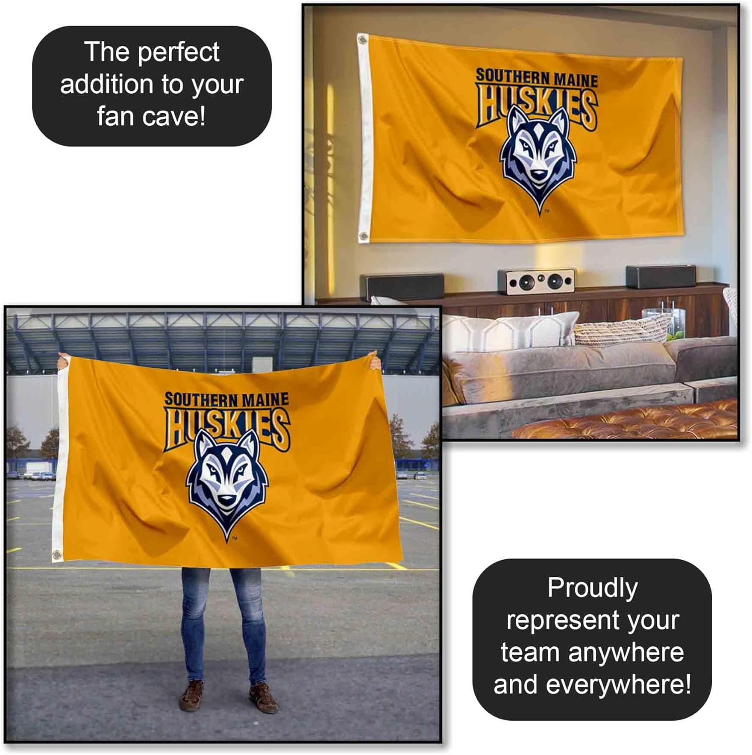 College Flags & Banners Co. Southern Maine Huskies Wordmark Logo Large Grommet Banner Flag - Image 5