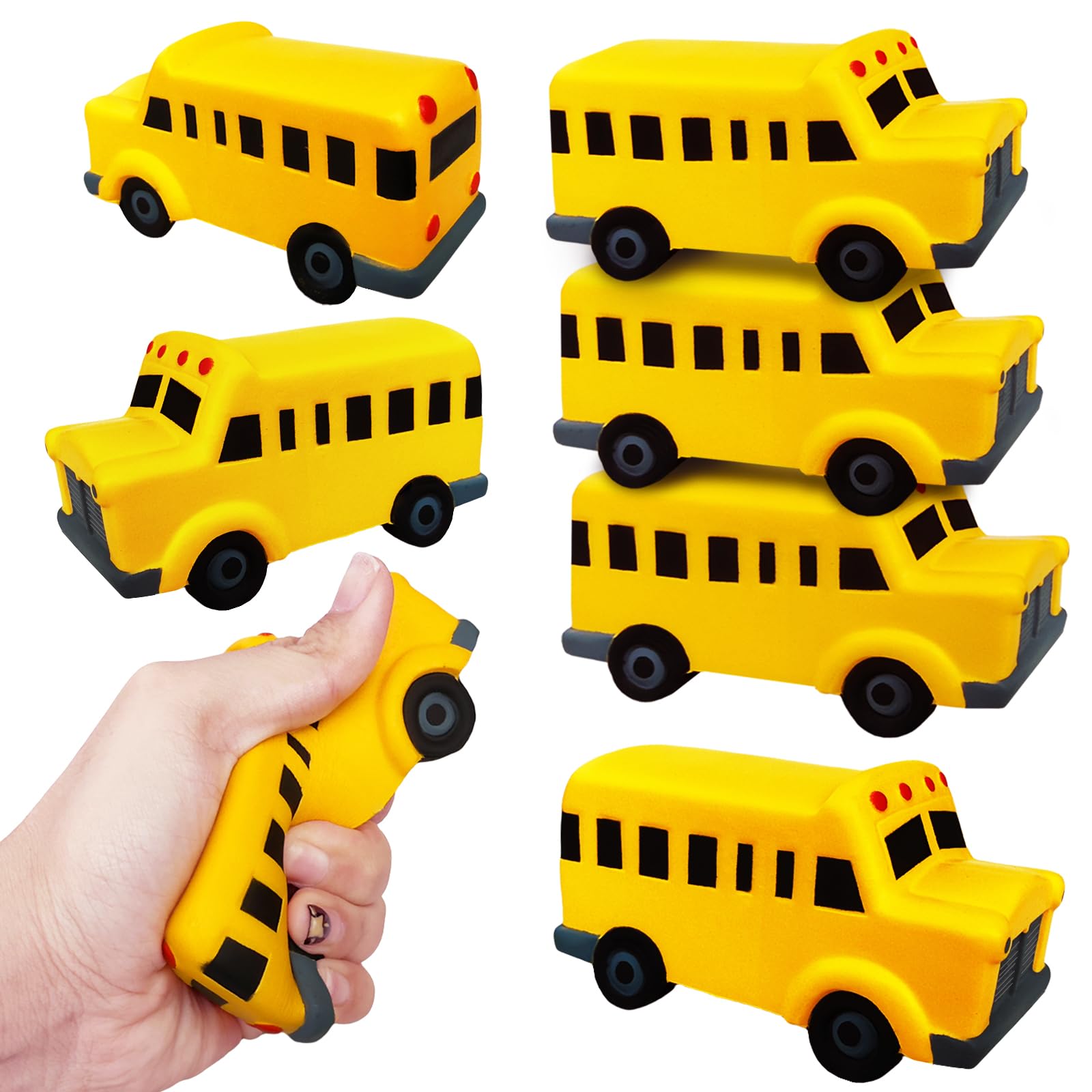 6 Pack School Bus Stress Ball Toy,Funny Stress Anxiety Relief Foam Squeeze Balls Yellow School Bus,Back to School Supplies Gift Classrooms Prize