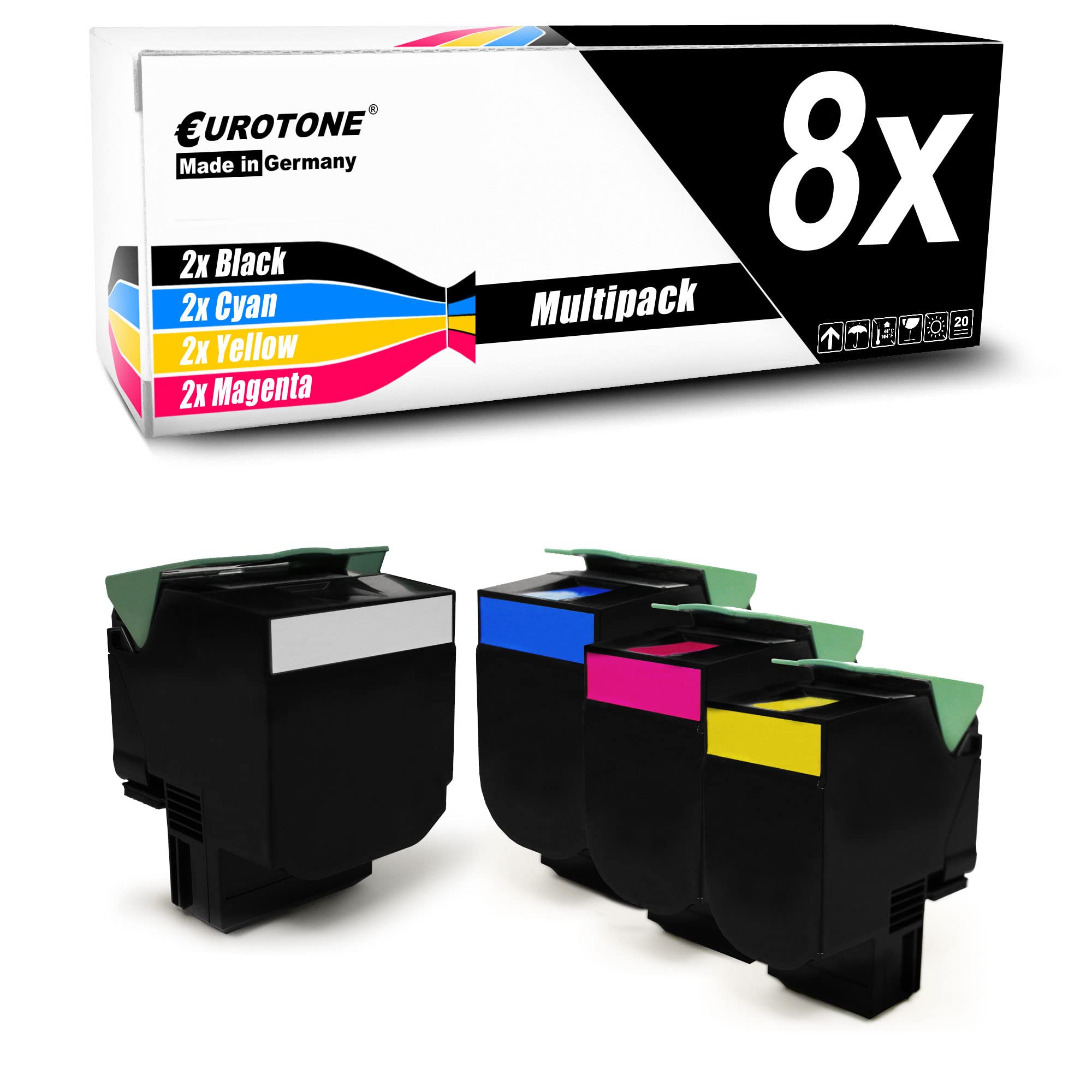 Eurotone Toner XL w zestawie 8X toner kompatybilny jako zamiennik każdego Lexmark CS720 CS725 CX725 na ok. 7000 stron