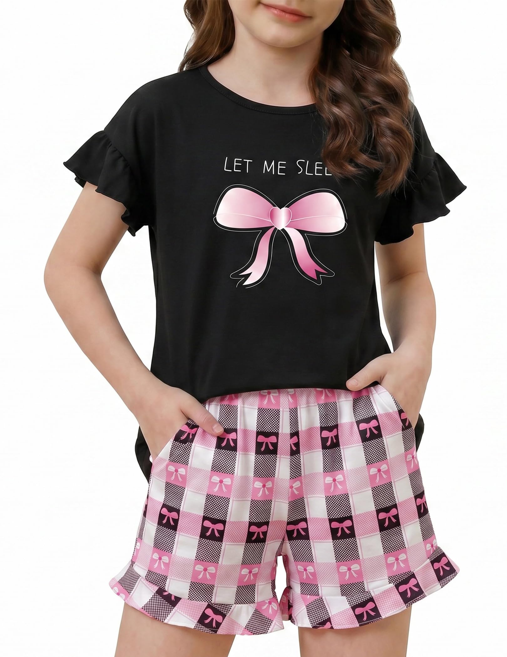 Arshiner Girls Pajamas Ruffle Short Sets Cute Sleepwear Soft Kids Pjs
