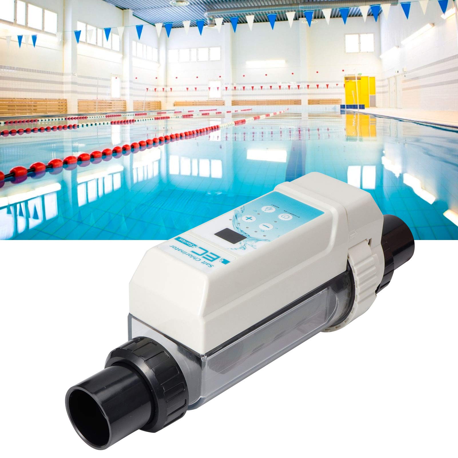 Sistema De Clorador De Agua Salada Para Piscinas EC8 8 G/H Con Pantalla De Salinidad Y Limpieza Automática Y Alarma De Fallas, Generador De Cloro Salino Fácil De Usar Para Piscinas Sobre El Suelo De H