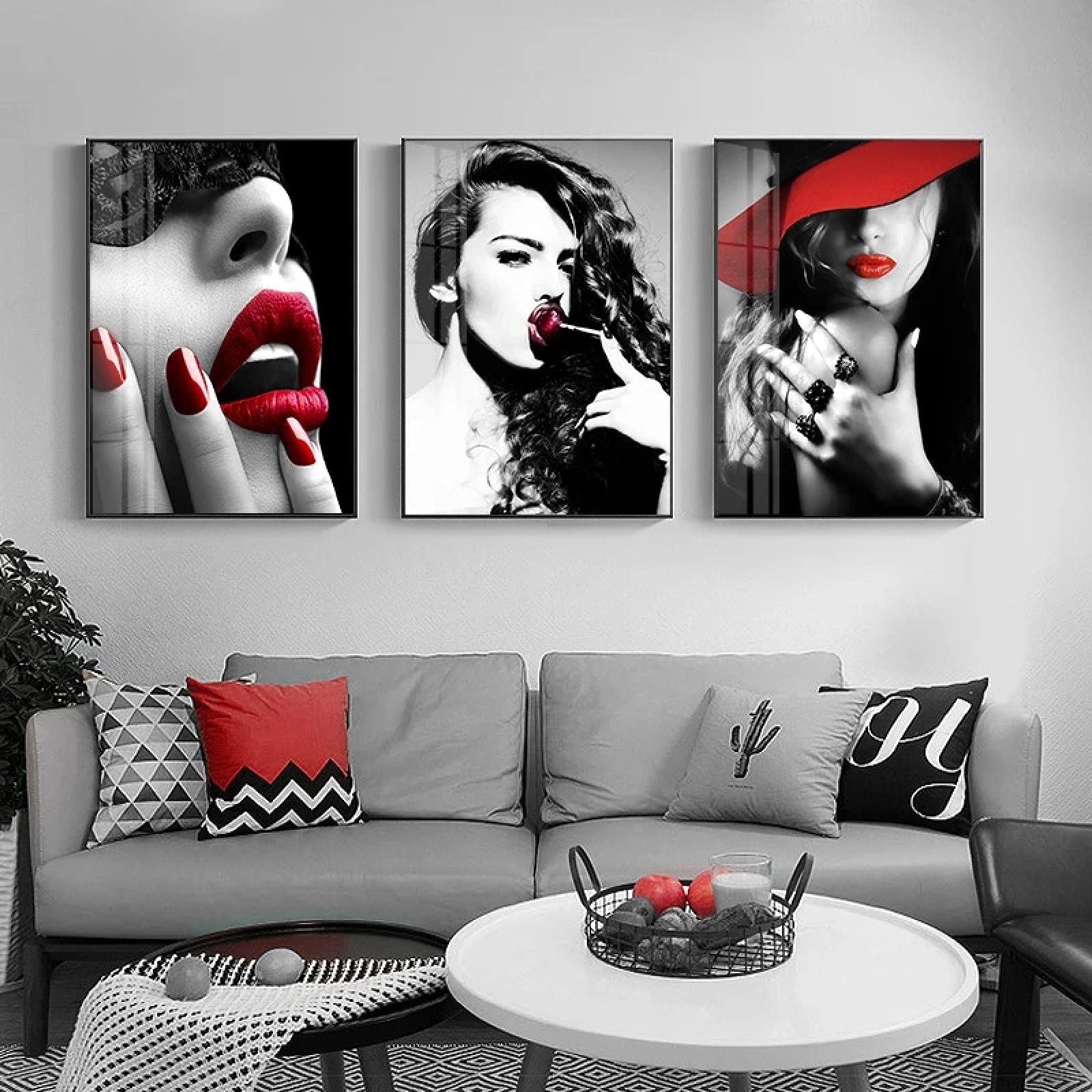 Vidrios Decorativos Mujer Plumas Labios Arte. Cuadro Sobre Vidrio Moderno 120x70cm Decoracion Salon Cuadros Pared Impresiones Tríptico Grande Impresión En Cristal Wall Art Prints GDL120x70-2874