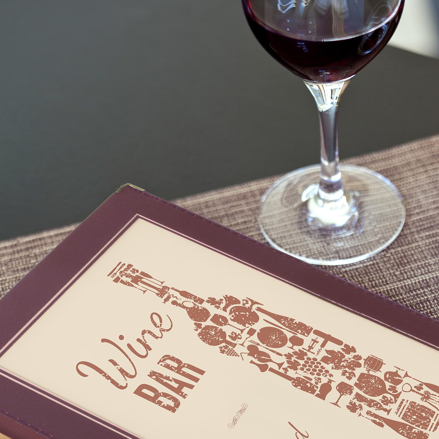 Porta Menu Personalizzabile In Ecopelle - Con Logo E Testo A Colori Per Caffè, Ristoranti E Bar - Formato A4, 8 Tasche, Colore Bordeaux/Nero