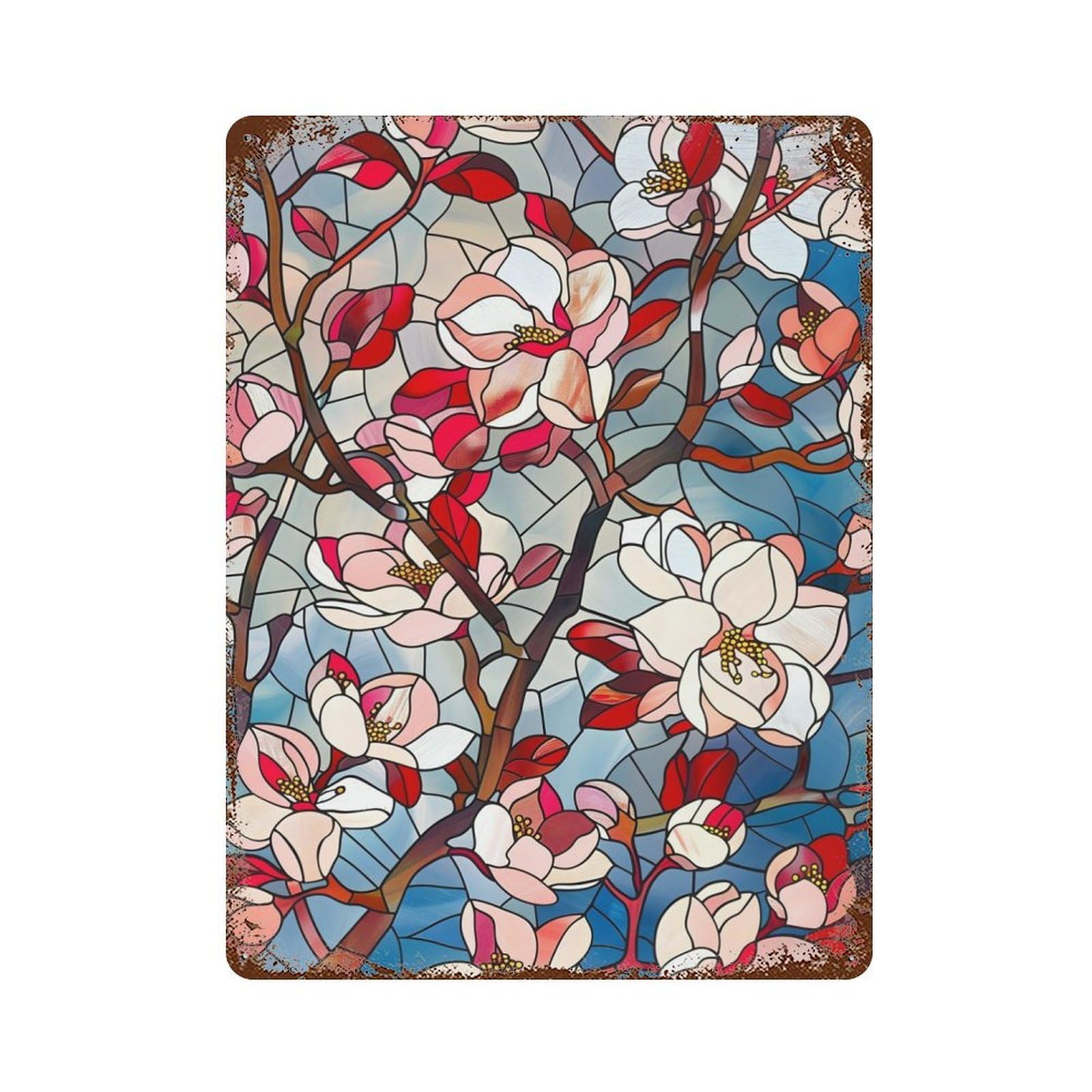 Spring Cherry Blossoms Rust Effect Tin Sign 15.7"x11.8", Ideal for Farmhouse, Kitchen And Entryway Decor