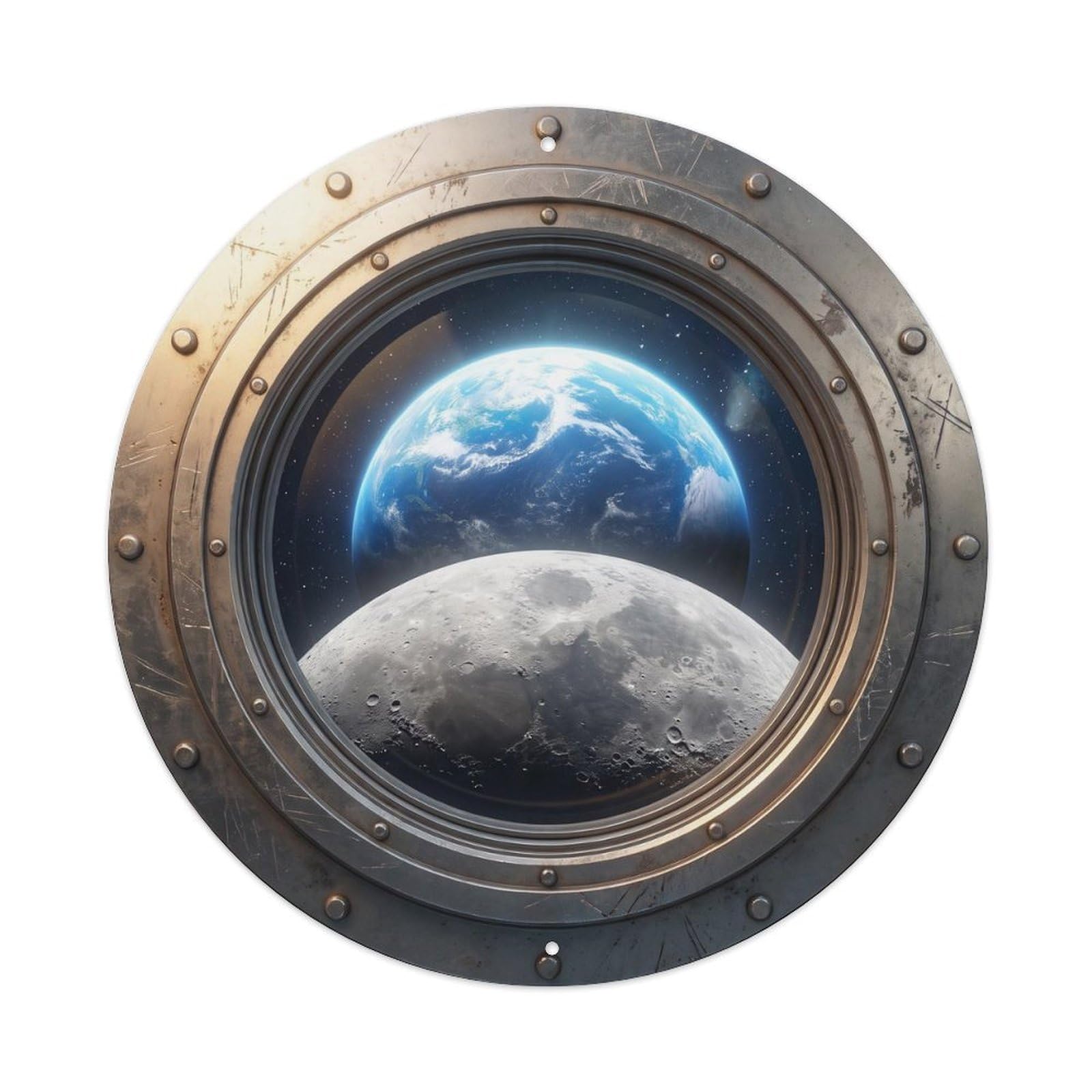 Moon With Earth from Space Station Porthole Metal Tin Sign