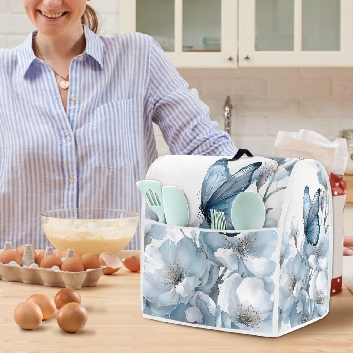 Dust Cover Compatible with Stand Mixer, Cloth Cover with Pockets for Stand Mixer and Extra Accessories (Butterfly-3, XS(for 4.5-5 qt Mixer))