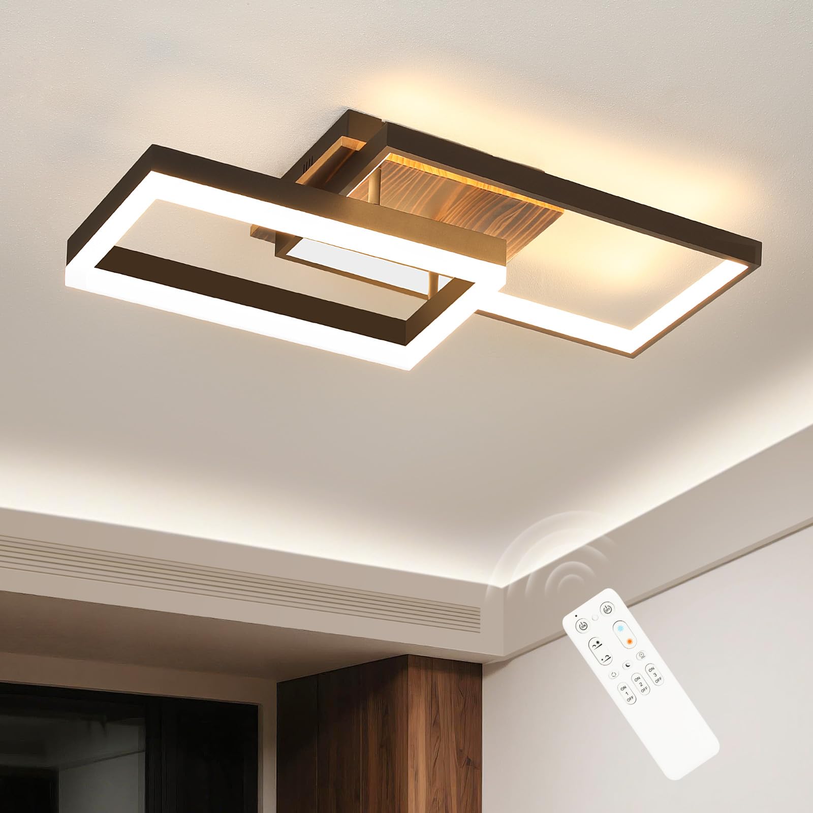 OTREN Lámpara de Techo Moderna, 42W 4200LM Plafon Led Techo Regulable con Control Remoto, Luz de Techo para Salon Dormitorio Cocina Comedor Pasillo, 3000K-6500K, 66x28x11CM
