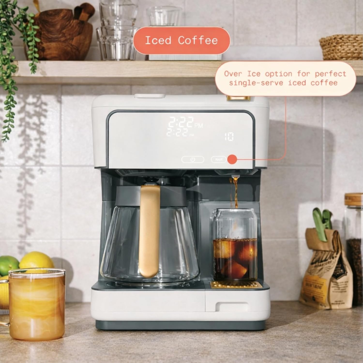 Multi Brew Coffee Maker with Single Serve and Carafe Brewing Options for Countertop Home Use (White Icing)