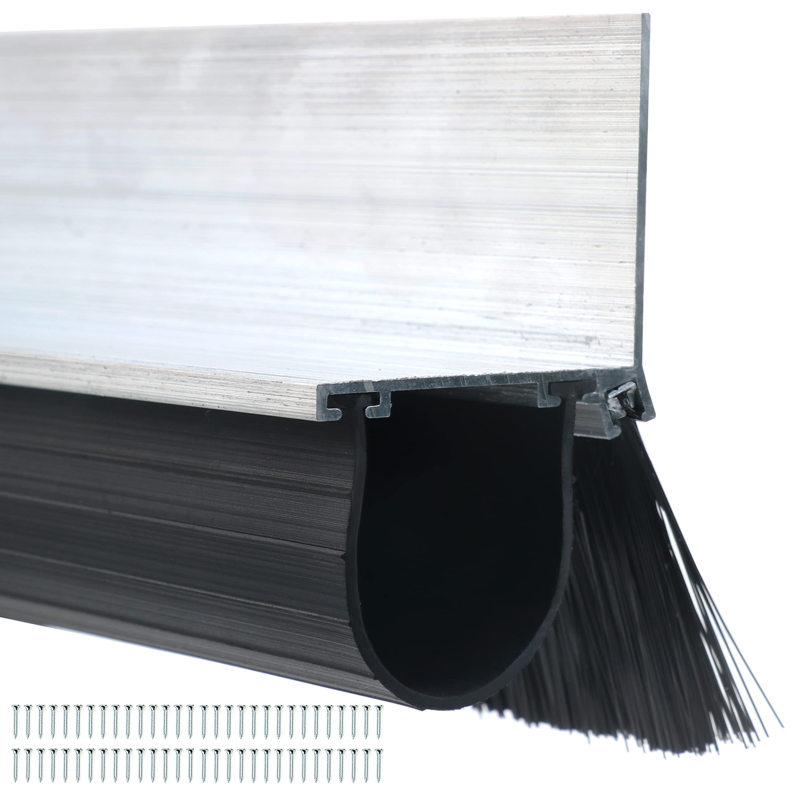 Ginchain Garage Door Seals, Heavy-Duty U Shape Bottom Rubber with Aluminum Track Retainer Base + 5cm Brush Combination Kit, Universal Garage Door Weather Stripping Kit (16.5ft)