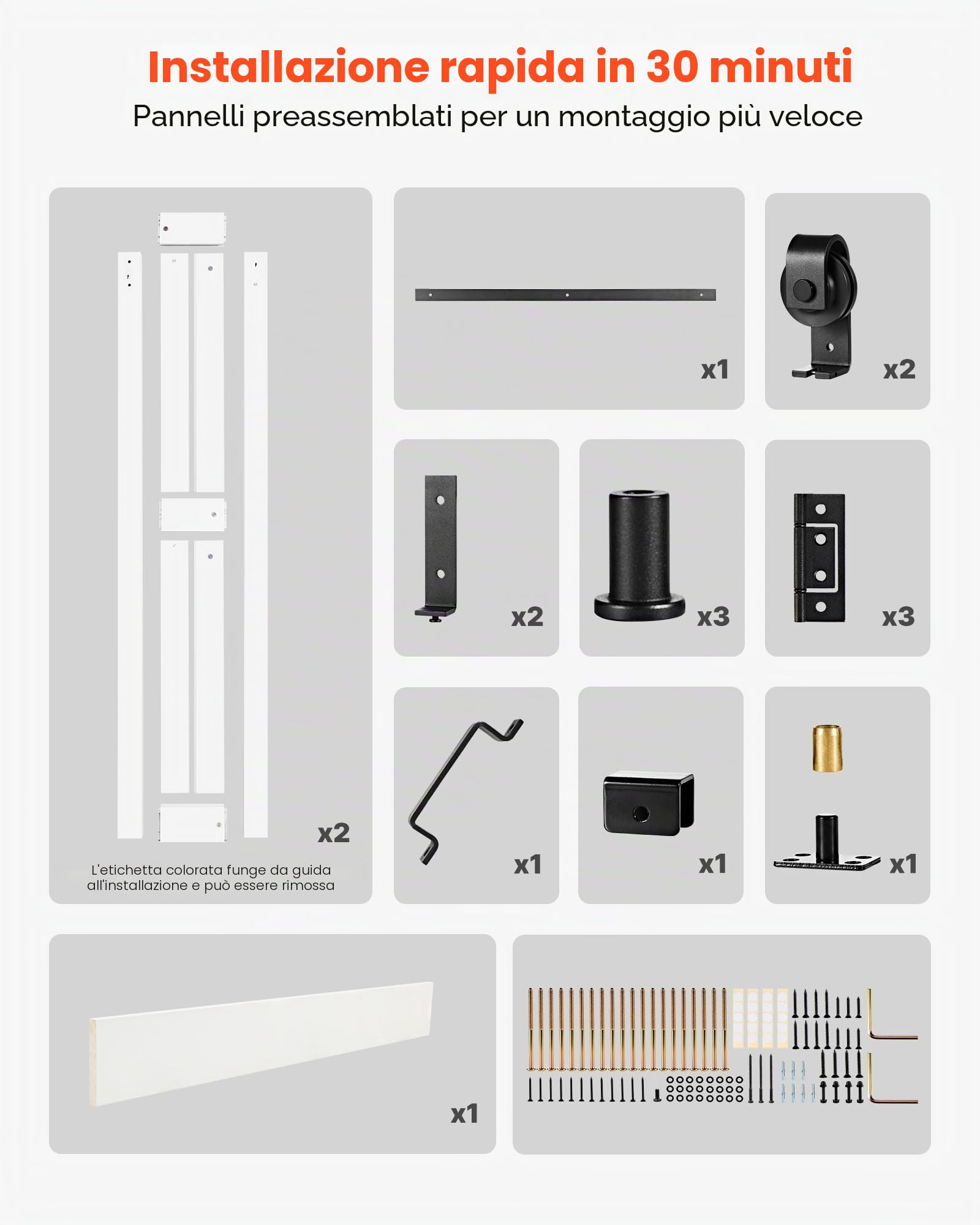VEVOR Porta Scorrevole a Soffietto da 609 x 2134 x 35 mm, in MDF per Armadio con Kit Ferramenta, Design Salvaspazio con Telaio a H, Assemblaggio Autonomo per Camera da Letto, Guardaroba, Bianco