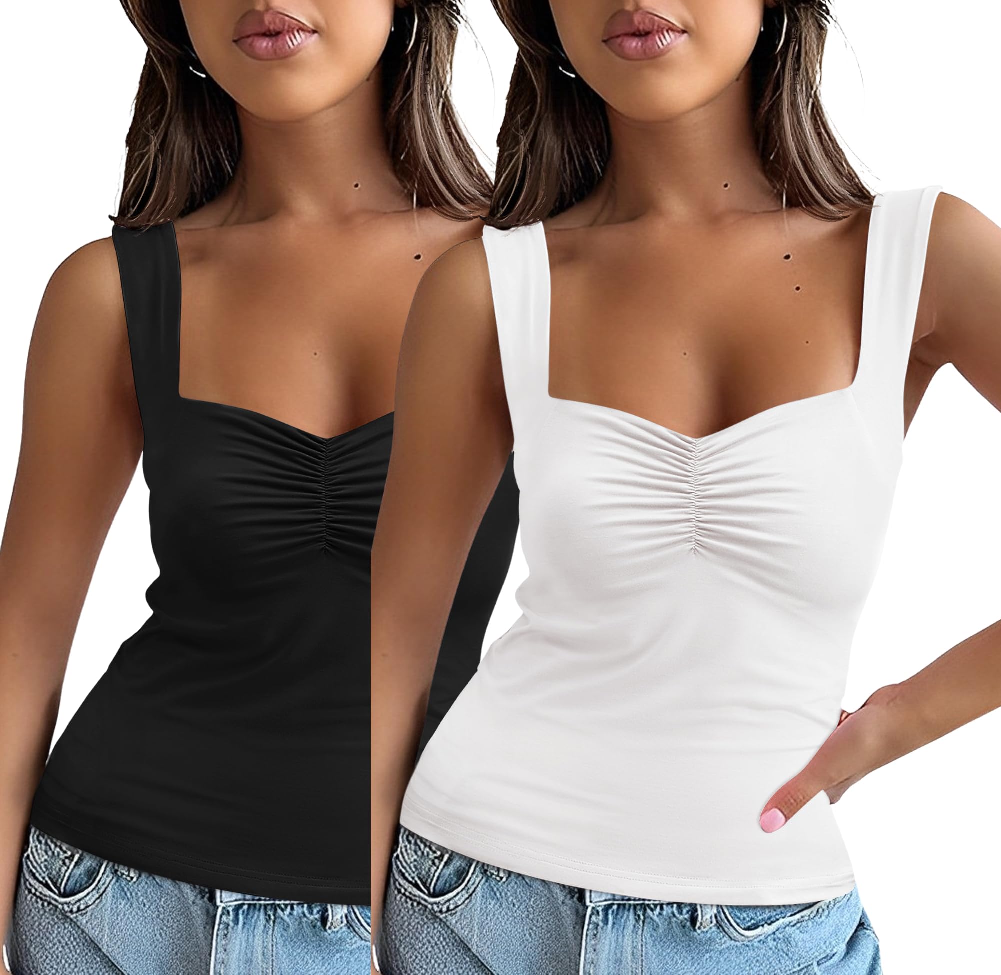 EFFAN Womens Tops Summer Vests Strappy Sweetheart Neck Tank Top Backless Casual Cami Shirts