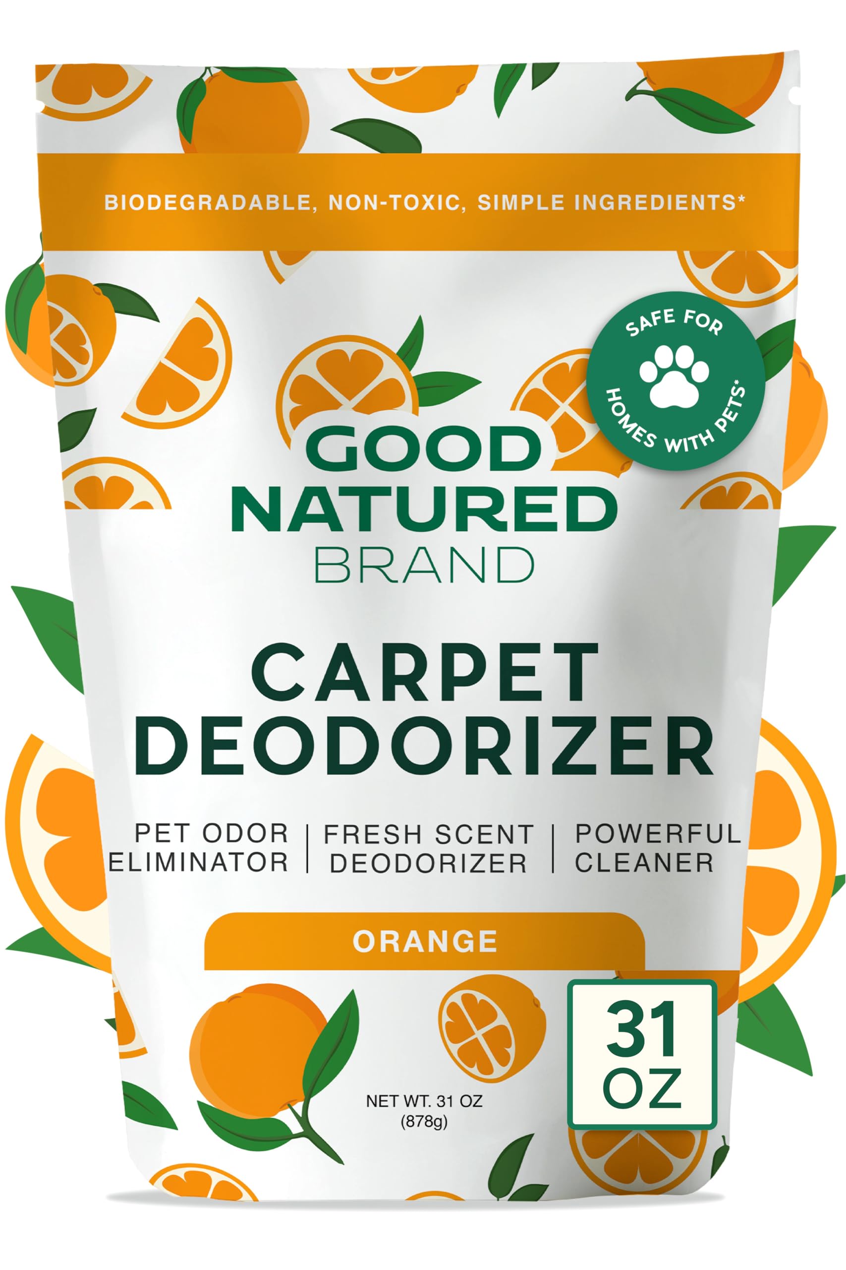 Carpet Deodorizer & Freshener Powder | 31 oz Pet Odor Eliminator for Strong Odor & Pet Urine | Fresh Natural Sweet Orange Scent | Safe for Homes with Pets