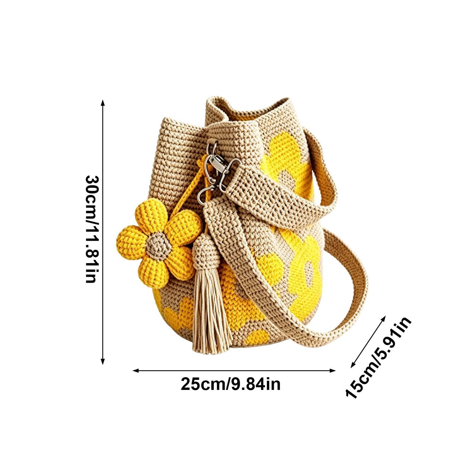 Borse all'uncinetto donna | Borsa all'uncinetto | Borsa tote con fiori fatti a mano all'uncinettos | Borse in tessuto | Borses spiaggia con nappe floreali Boho realizzate a mano per vacanze estive