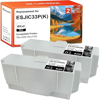 SJIC33P N SJIC33PK Ink Cartridges with EPS C33S020655 Black Compatible with TM-J7700 TM-J7200 TMJ7700 TMJ7200 TMJ 7700 TMJ 7200 Printers 2 BK