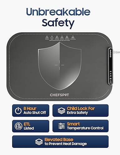 Miniatura 4 de Tapete plegable para calentar alimentos, bandeja eléctrica de buffet de 24 x 15 pulgadas con 3 ajustes de calor, apagado automático, placa caliente