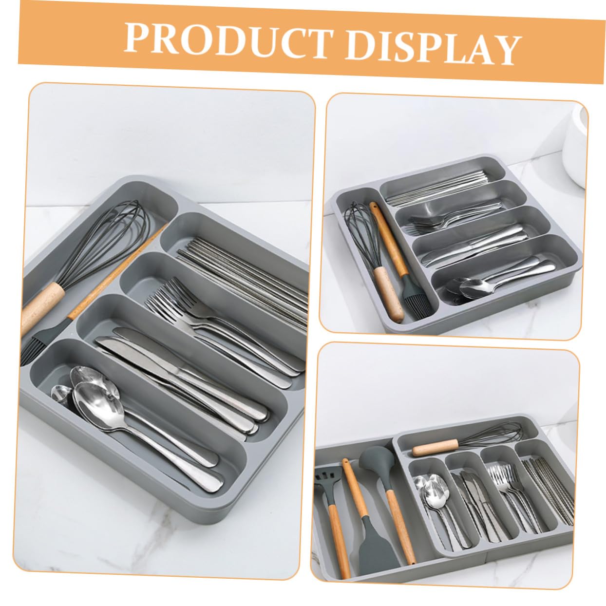 NUOBESTY Organizador de Cubiertos para Cajón de Cocina, PP Gris