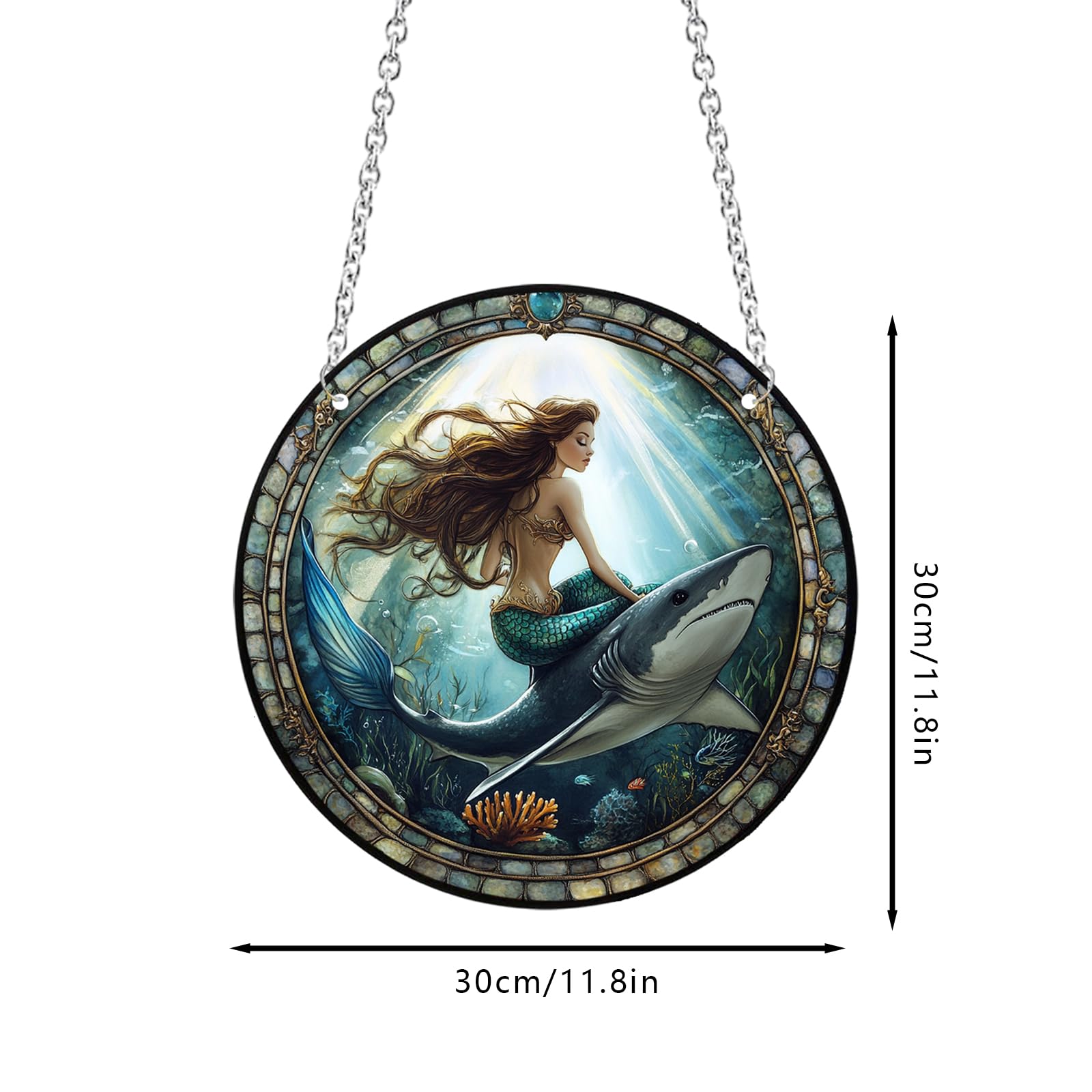 Xuoxeji Mermaid Stained Acrylic Window Hanging, 30cm/11.8in Mermaid Stain Acrylic Ornaments - Image 2