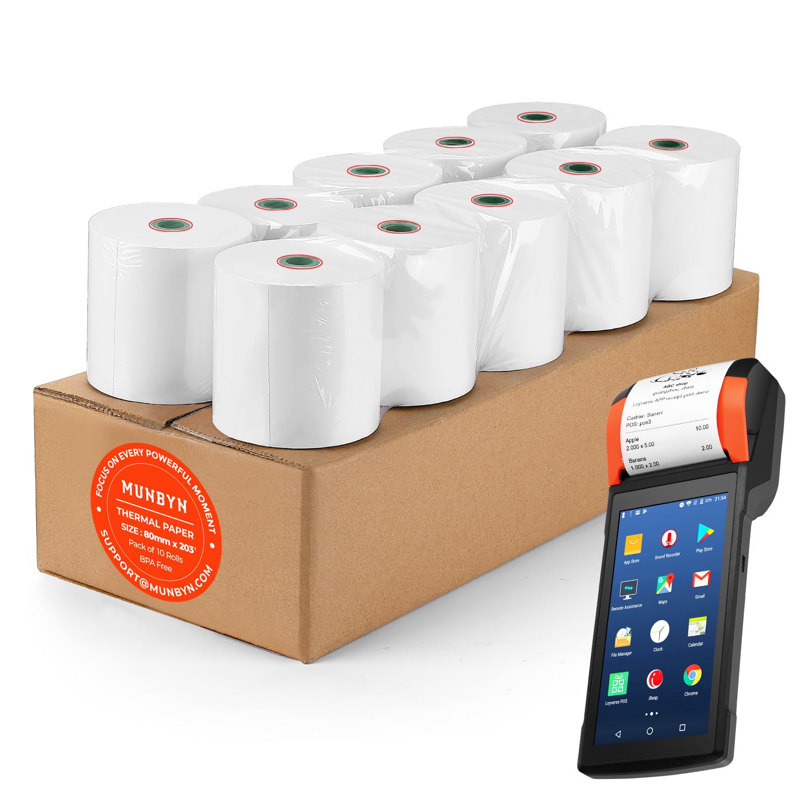 MUNBYN Papier Thermique 80mm POS Bobine 80x50mm Rouleau Ticket De Caisse 10 Rolls