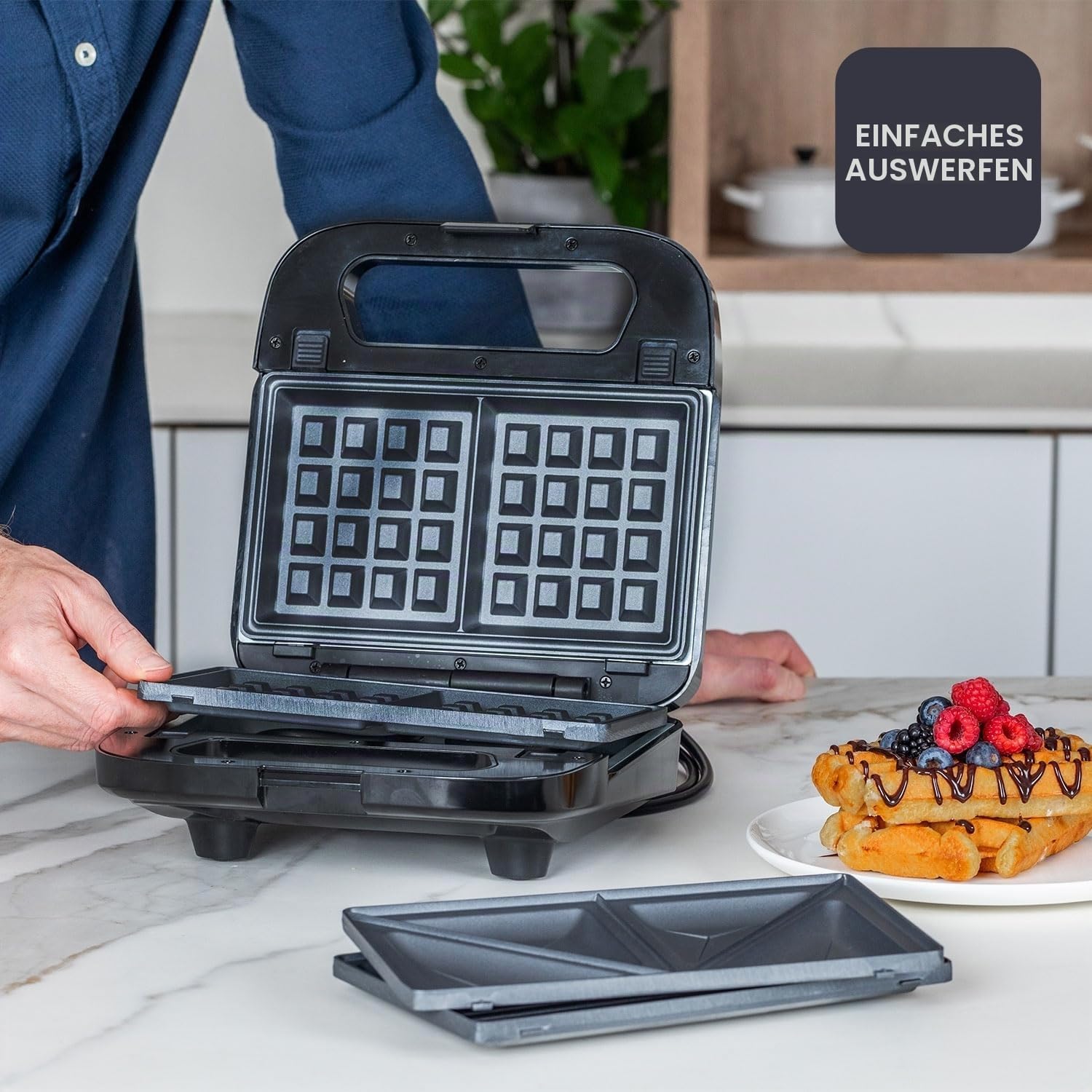 Black+Decker - Sandwichmaker 3-in-1 BXSA754E | 750W | Austauschbare Platten für Sandwich, Grill und Waffeln | EasyEject Technologie | Antihaftbeschichtung | Ultraschnelles Aufheizen | Cool-Touch | LED