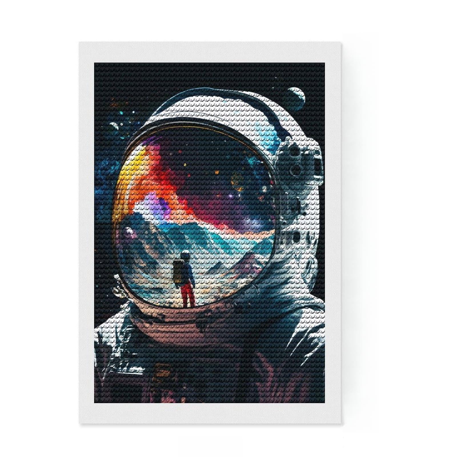 Junmoney Astronaut Reflections Diamond Painting Canvas Set 8"x12", Thoughtful Handmade Gift, for Teens, Stress Relief Craft, Cosy Home Accent