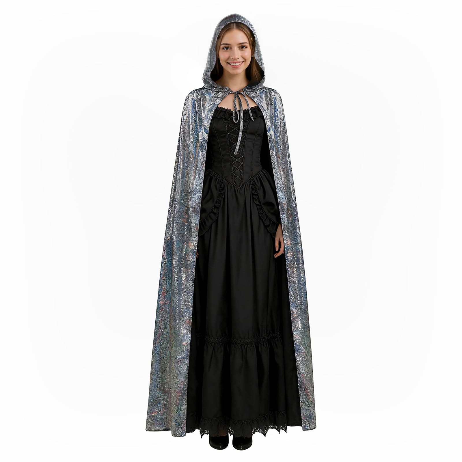 Moonlove Bling Bling Long Halloween Cape Luxuriant Cloaks With Hooded Hat Adults Mysterious Cosplay Costume Master Wizard Fairytale Fancy Dress Robe for Halloween Party Costume Ball - Image 5