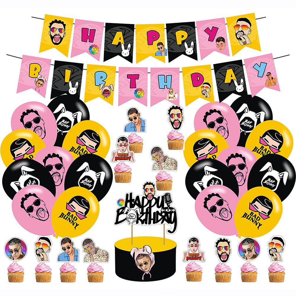 yizeda Bunny Birthday Party Supplies Bunny Theme Party Decoration Includes Banner Balloons Cake Cupcake Toppers for Boy Girl Kids Bunny Themed Birthday Party Decor