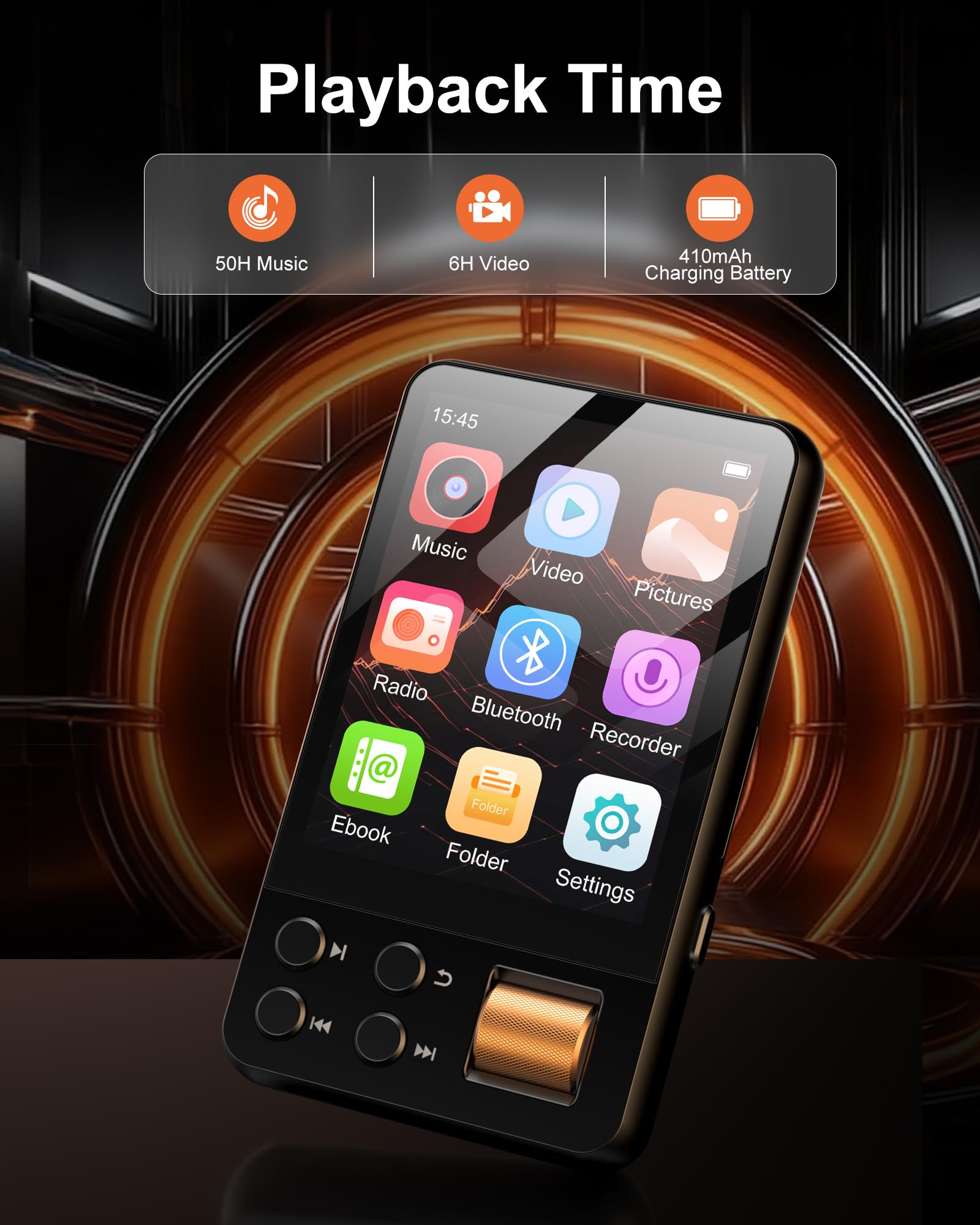 64GB MP3 Player Bluetooth 5.4 mit Kopfhörer, MP3 Player Kinder mit 2.4 Zoll Touchscreen, Musikplayer Audible mit Musikwiedergabe, Sprachrekorder, HiFi-Sound
