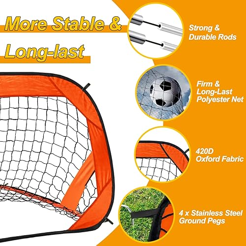 Miniatura 5 de Portería de fútbol desplegable para niños pequeños, redes para patio trasero, playa, fútbol, entrenamiento, mini portería de fútbol portátil