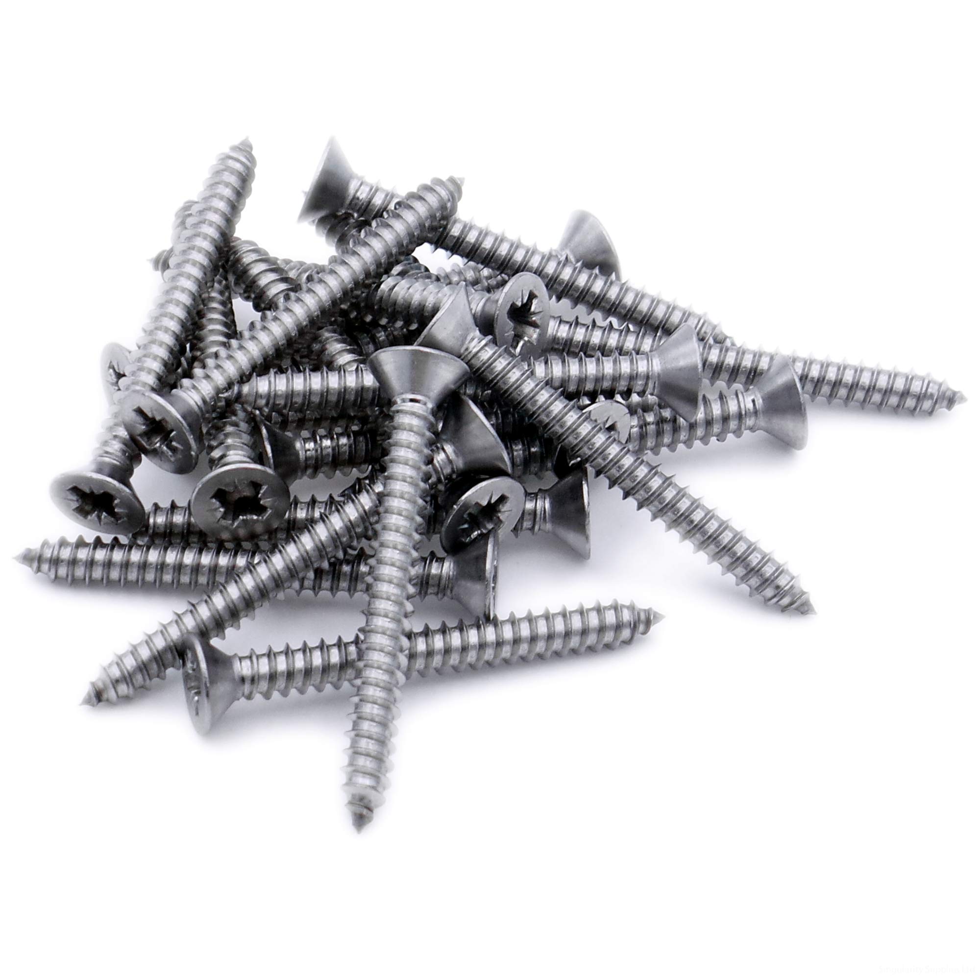 Singularity Supplies Silver No.10 X 0.625 (4.8Mm X 16Mm) Pozi Countersunk Self-Tapping Screw - Stainless Steel (A2) (Pack Of 20)