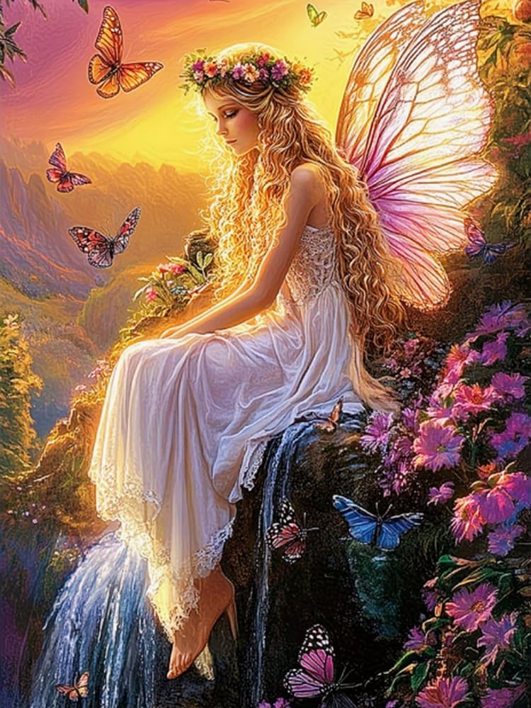 COKYIS Cross Stitch Kits for Adults Stamped 11CT Printed Cross Stitch Kit Fairy Butterfly Counted Embroidery Kits for Beginner Wall Art Home Decoration 40x50cm