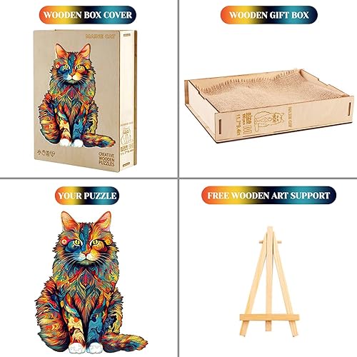 Miniatura 5 de KAAYEE Rompecabezas de madera para adultos, rompecabezas de madera con forma única avanzada de madera Maine Coon para adultos, rompecabezas